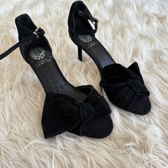 Vince Camuto Women's Black Suede Bow Ankle Strap Heels Size 8 - Picture 1 of 5